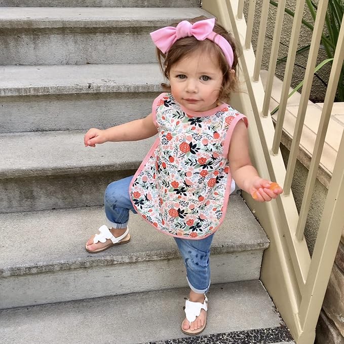 BapronBaby Vintage Rose Bapron - No Neck Tie Safer Bib for Baby & Toddler - Soft Waterproof Stain Resistant - Machine Washable - Sz Preschool 3-5yrs