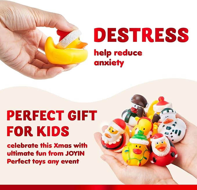 JOYIN 24 PCS Christmas Ducks for Stocking Stuffers, Xmas Rubber Duck Bath Toys for Kids Gift, Party Favor Novelty Duckies for Boys, Girls and Toddlers