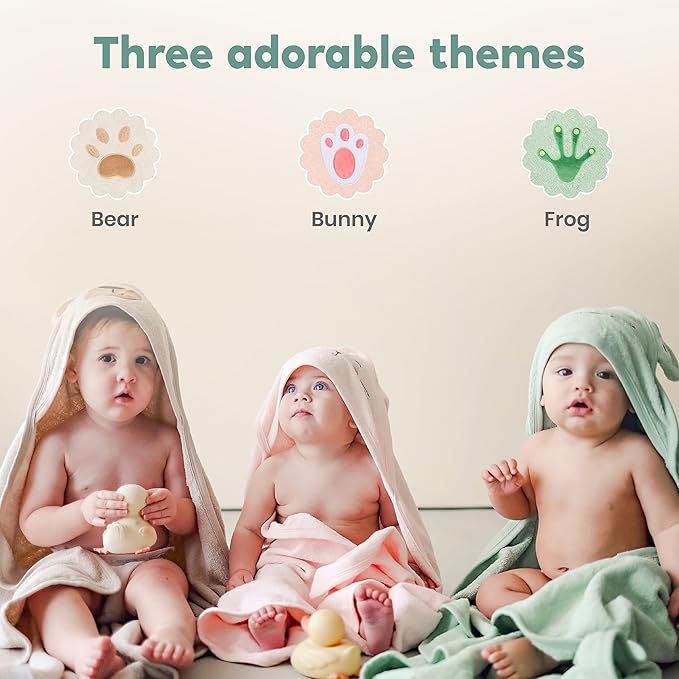 CuddleBug Hooded Baby Bath Towel & Washcloth Set (Frog) - 100% Cotton Terrycloth Hooded Baby Towels for Newborn & Toddler, Super-Soft & Ultra-Absorbent, Newborn Essentials (30" x 30") - Sage Green