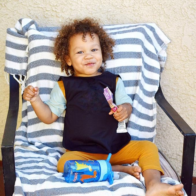 BapronBaby Minimalist Black Bapron - No Neck Tie Safer Bib for Baby & Toddler - Soft Waterproof Stain Resistant - Machine Washable - Sz Baby/Toddler 6m-3T