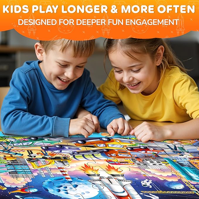 QUOKKA Floor Puzzles for Kids Ages 4-8 – 2x3 FT Giant Search and Find Educational Jigsaw – 48 Large Pieces – Above and Beyond Observational Scene – Fun Montessori Learning Activity with Gift Box