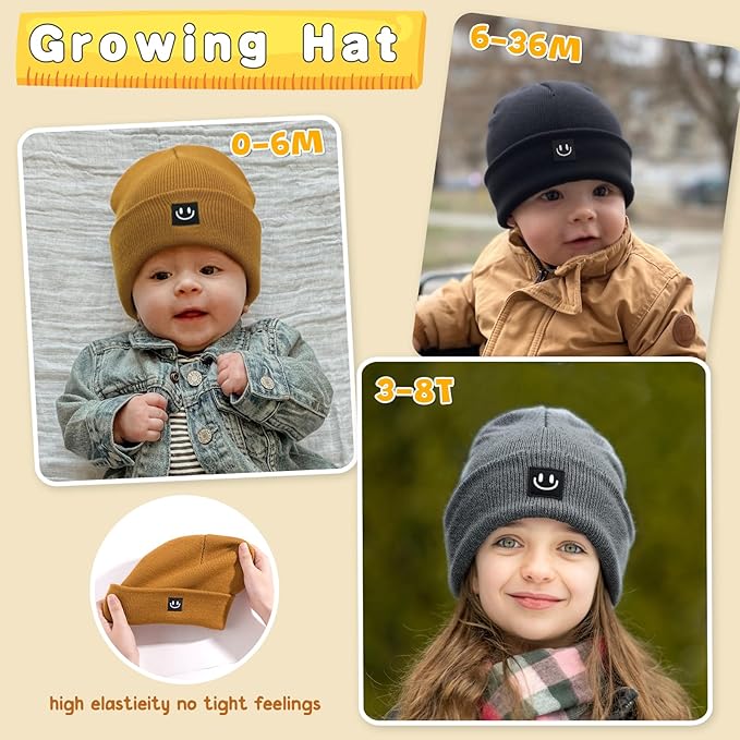 3 Packs Baby Beanie Cute Toddler Beanies Kids Winter Hat Boys Girls Warm Knit Hats Infant Beanie for 0-8 Years