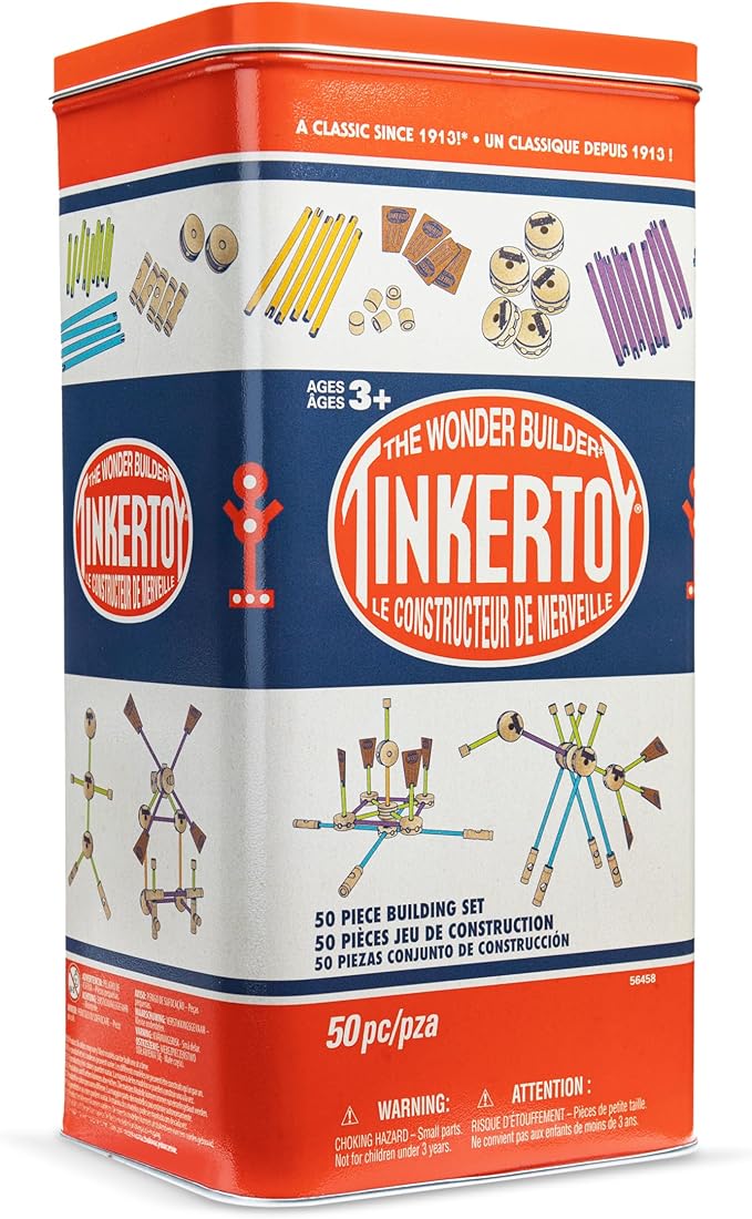 TINKERTOY - Retro Building Set Tin - 50 Pieces