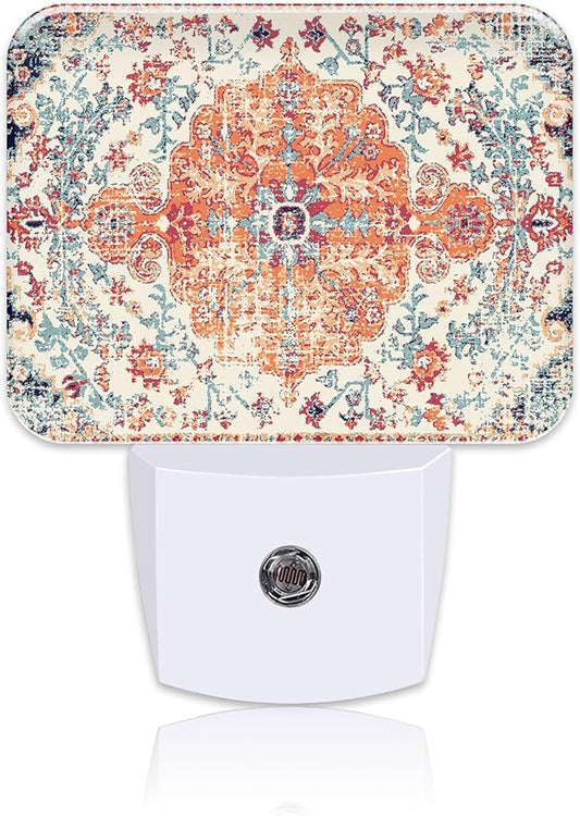 Retro Ethnic Texture Night Light Plug into Wall, Vintage Bohemian Night Light with Dusk to Dawn Sensor for Kid Girls Boys Women Men Bedroom, Hallway, Kitchen, Bathroom, Stairs Decor