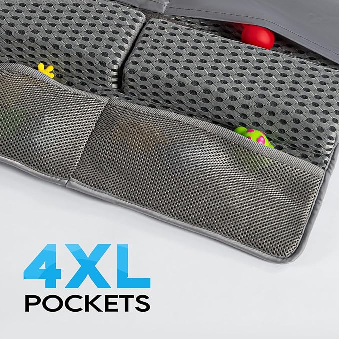 OS OMYSTYLE Baby Bath Kneeler and Elbow Rest Pad Set, 1.5'' Thick Quickly Dry Bathtub Kneeler Pad with Baby Toys & Bath Accessories Organizer, Kneeling and Elbow for Tub, Non-Slip Mat(Grey)