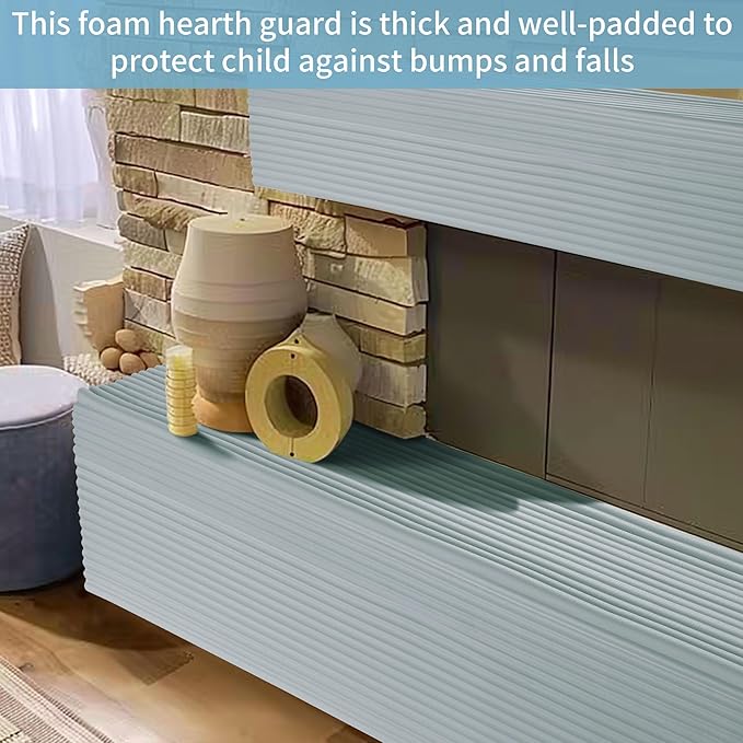 MABOZOO 8'' Extra Wide Seat Edge Cushion, 13.1 FT Length Foam Fireplace Cushion Soft Hearth Guard Bumper Pad Child Proof Padding Hearth Pad Edge Protector, Fireplace Baby Proofing for Baby (Gray)