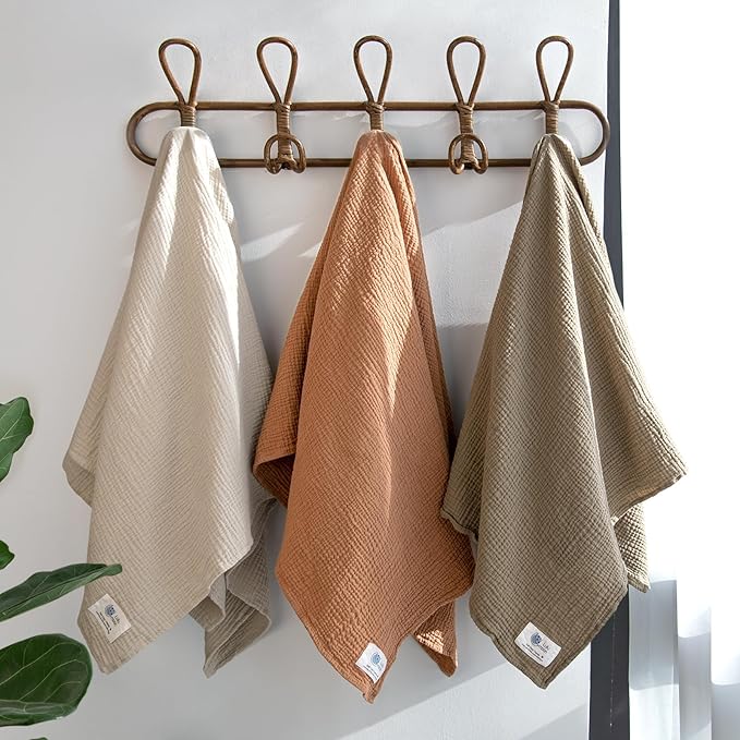 lulumoon Muslin Swaddle Blanket Baby - Cotton Swaddling Blanket Soft Baby Receiving Blankets Neutral 3Pack(Olive)