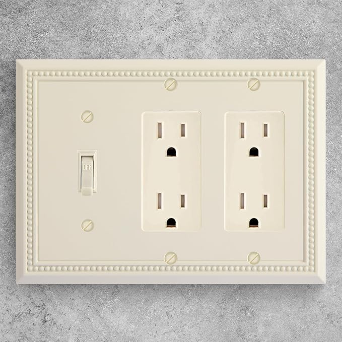 Henne Bery Sunken Pearls Heavy Duty Decorative Wall Plate Switch Plate Outlet Cover (Single Toggle/Double Decorator, Light Almond)