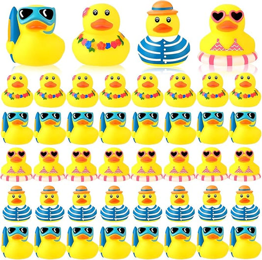 Honoson 48 Pcs Summer Beach Rubber Duckies Bulk Mini Rubber Duck Bath Toys Float Bathtub Ducky Cute Squeaky Ducky for Classroom Carnival Summer Birthday Baby Shower Party Favor