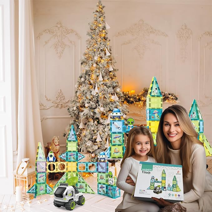 Magnetic Tiles Building Block Set Magnet Tiles Educational Toy Space Adventure Learning Construction Magnetic Toys Set Birthday Gift for Boys Girls Kids Age 3 4 5 6 7 8