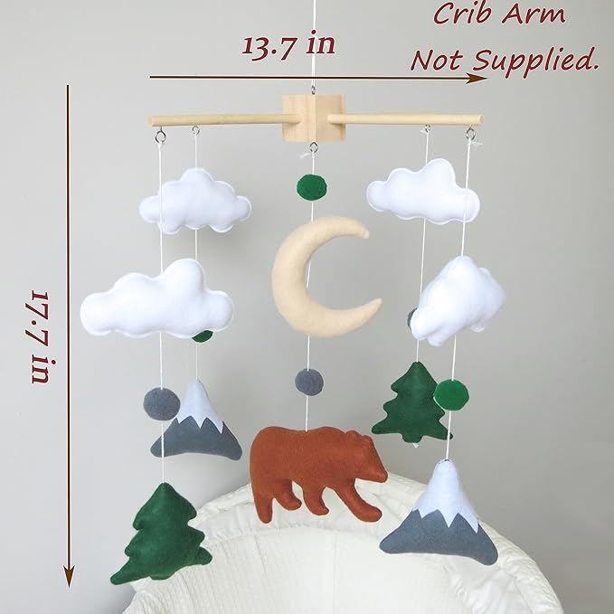 Woodland Mobile for Crib Bear Baby Mobile for Crib Woodland Crib Mobile for Boys Girls Forest Baby Nursery Mobile for Bassinet