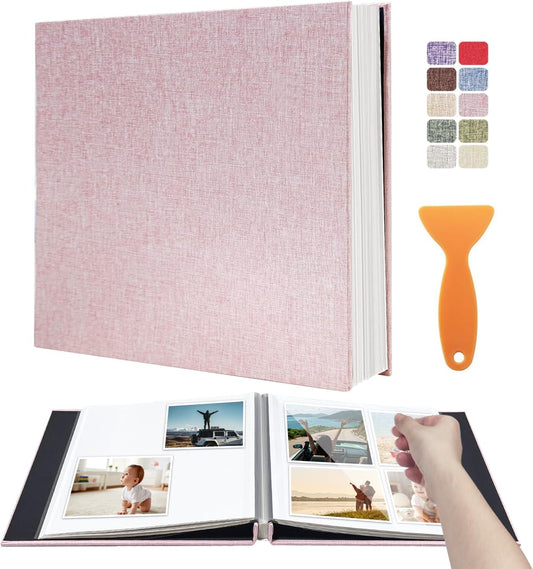Large Photo Album Self Adhesive Scrapbook Album for 4×6 8×10 Pictures DIY Magnetic Linen Cover Album 60 Pages for Family Wedding Gifts with Metal Pen and Plastic Board
