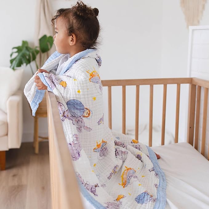 100% Cotton Muslin Baby Blanket | Soft & Breathable 6-Layer Swaddle & Receiving Blanket | Lightweight Quilt for Newborns I Hopping Cosmic