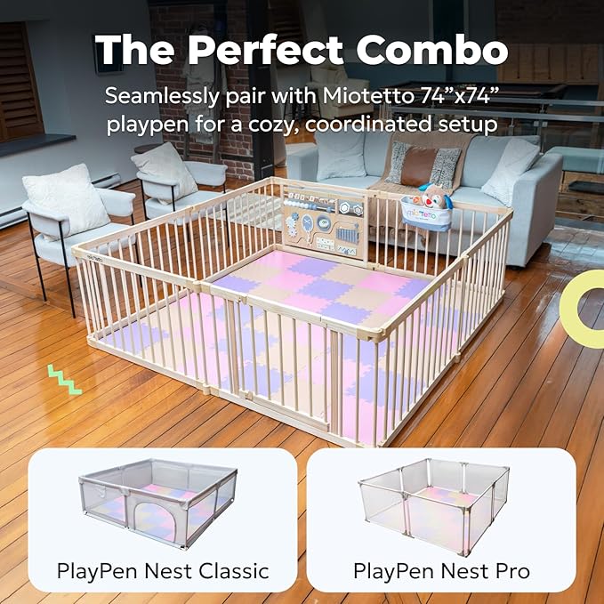 MioTetto Baby Play Mat, Soft Foam Floor Tiles for Kids. Adjustable Interlocking Foam Tiles, Fits with 74x74 Playpen Baby mat for Crawling & Development, Safe & Non-Toxic Playmat for Babies 6-12 Months