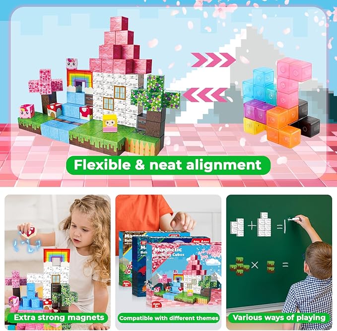 Magnetic Blocks - 100PCS Building Blocks Unicorn Cubes - Toys for Montessori Toddler Christmas Birthday Gifts - STEM Sensory Toys for 3 4 9 10 Year Old Girl