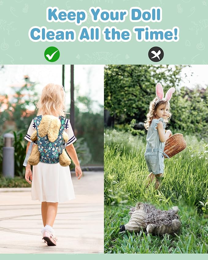 Lictin Baby Doll Carrier, Front and Back Doll Accessories Carrier for Little Girls, with Adjustable Straps for Stuffed Animal Reborn Baby Doll