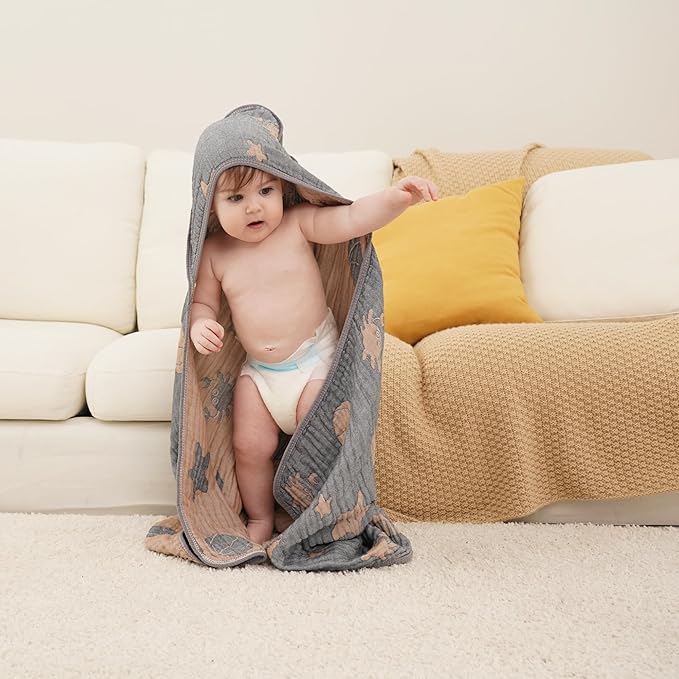 Ultra-Soft Muslin Baby Hooded Towel - 32 x 32 Inches, Ideal for Bath & Beach, Suitable for Both Boys & Girls from Newborns to Toddlers