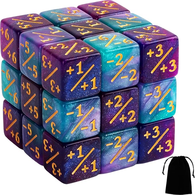 24 Pieces MTG Dice Counters Plus 1 Counter D6 Dice Set Life Tokens for MTG TCG Magic Cards Game Accessories, Blue&Purple