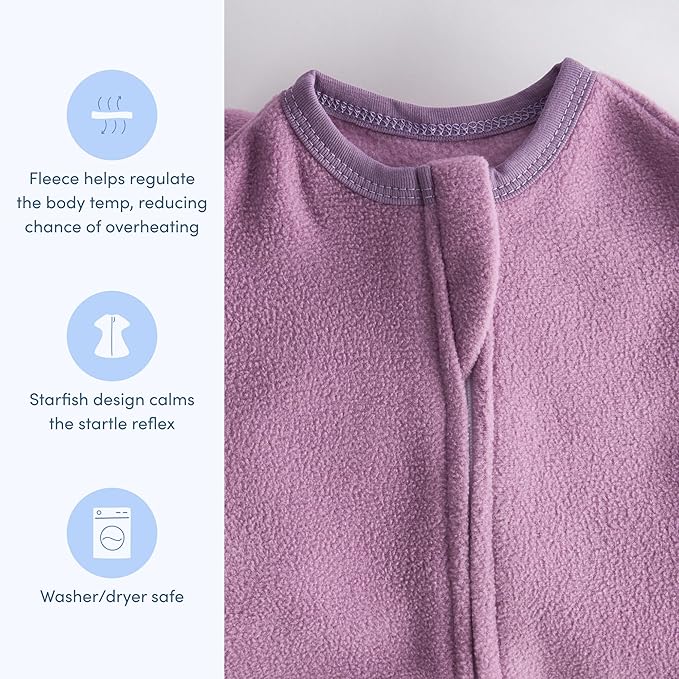 SleepingBaby Zipadee-Zip Transition Swaddle - Cozy Fleece Wearable Blanket with Two-Way Zipper for Baby Sleep - Lavender, X-Small (3-6 Month)