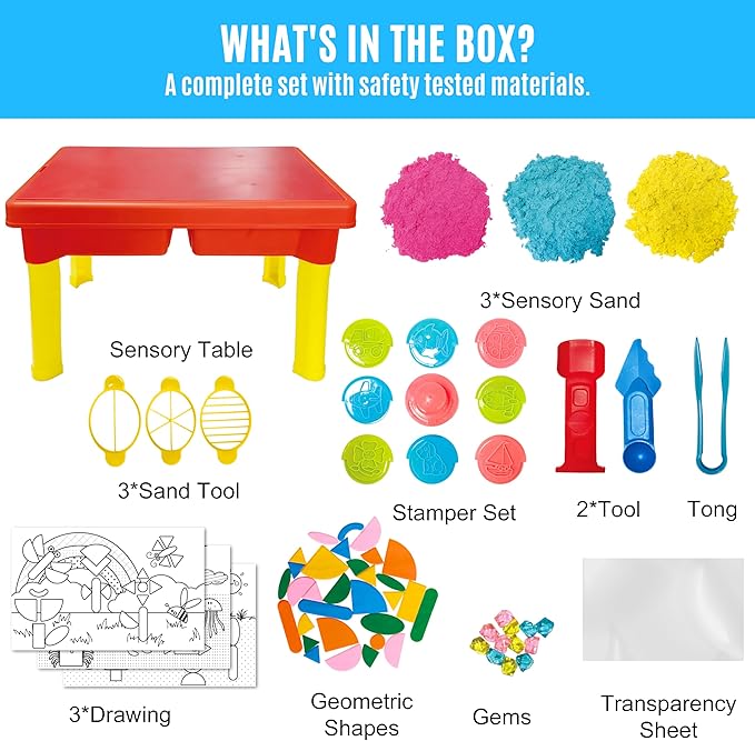 Carolart Sensory Table with Sands, Sand & Water Play Table for Kids，Indoor and Outdoor Activity Table, Sensory Bin Toys for Toddlers 3 4 5 6 7，17x11.5x10.2 Inches