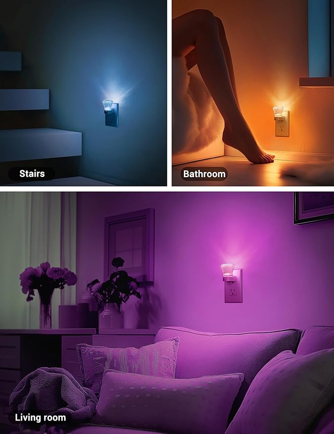 JandCase Crystal Night Light, Color Changing Night Lights Plug into Wall [2 Pack], 8 Color & 3000K Warm White Night Light, Dusk to Dawn Light Sensor, LED RGB Nightlight for Kids Room Bathroom Bedroom