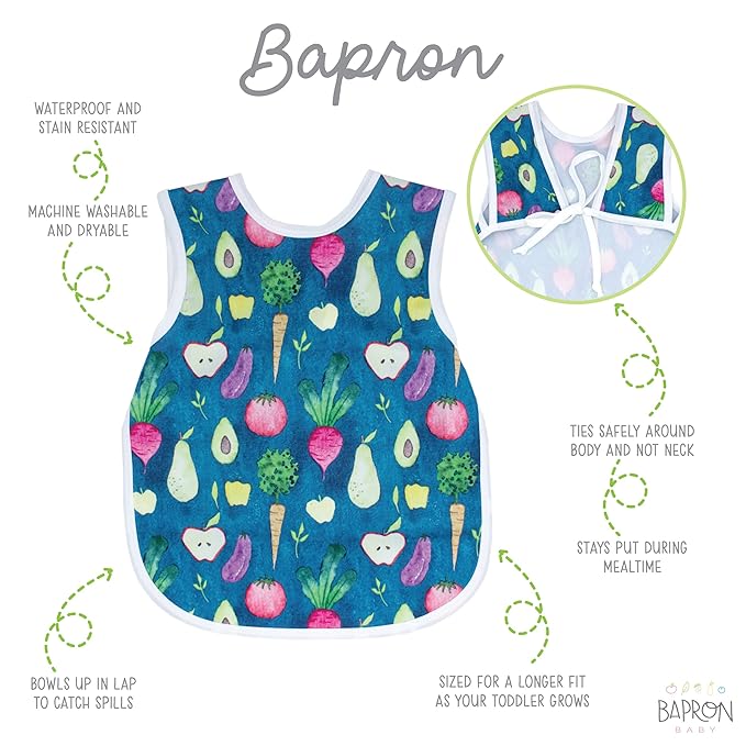 BapronBaby Organic Produce Bapron - No Neck Tie Safer Bib for Baby& Toddler - Soft Waterproof Stain Resistant - Machine Washable - Sz Baby/Toddler 6m-3T