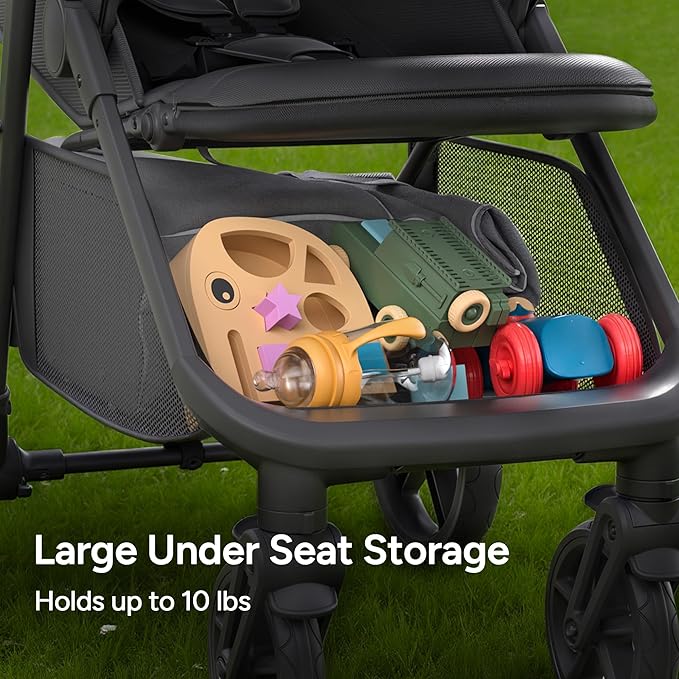 Mompush Nova Baby Stroller for Toddler, Infant & Newborn | Spacious Seat & Lie-Flat Mode | Compact One-Hand Fold, UPF 50+ Canopy & All-Wheel Suspension | Includes Rain Cover & Cup Holder