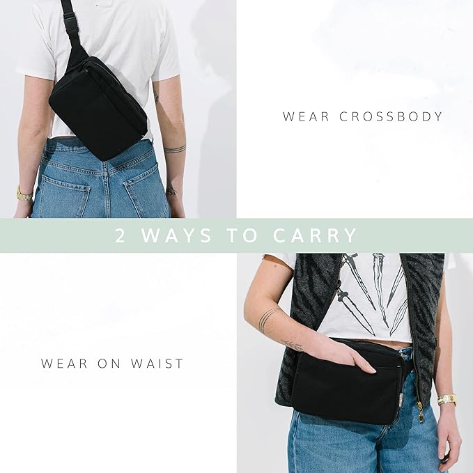 Red Rovr Everyday Joey Belt Bag | Organization & Zipper pockets |Adjustable Strap for All Ages (Black)