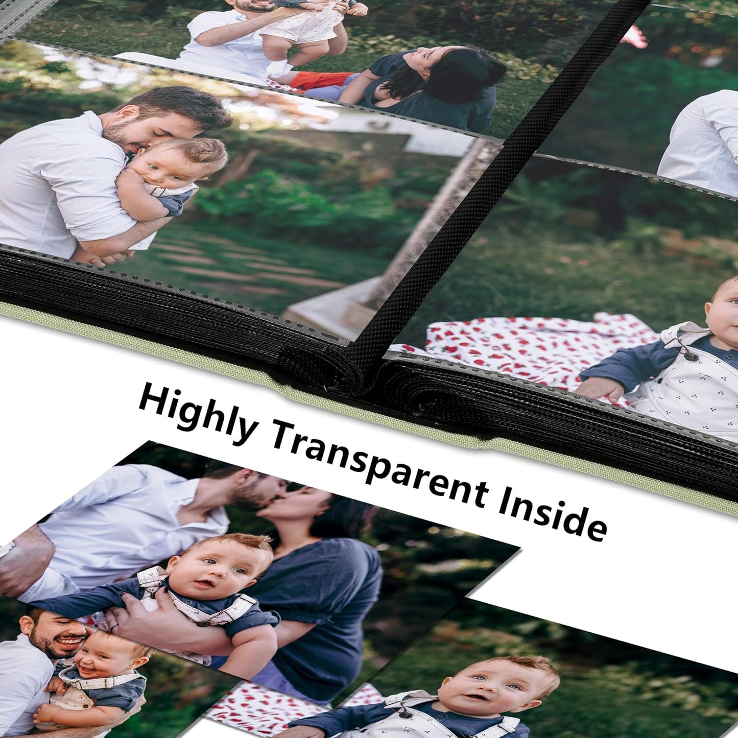 Photo Album 4x6 Pictrues 300 Pockets Linen Cover with Front Window Large Picture Book for Family Travel Wedding and Memory Keepsake Organizer Light Green