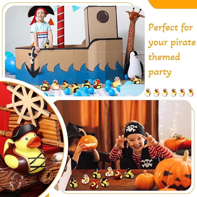 Lewtemi 36 Pcs 2 Inch Mini Pirate Rubber Ducks Cruise Ducks for Hiding with Tags Cute Yellow Decor Bathtub Pool Pirate Party Favors for Carnival Supplies Birthday Party Favor Gifts