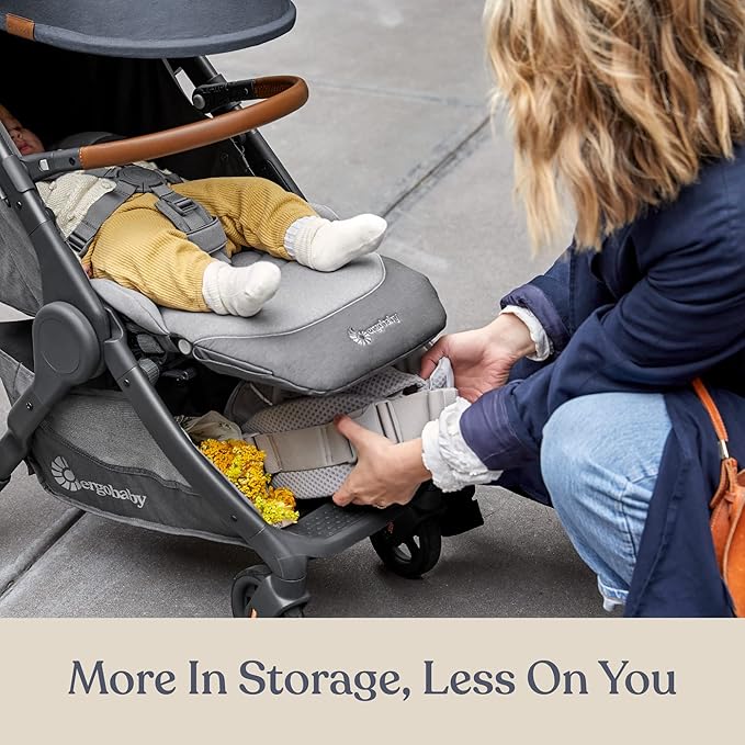 Ergobaby Metro+ Deluxe Compact Baby Stroller, Lightweight Umbrella Stroller Folds Down for Overhead Airplane Storage (Carries up to 50 lbs), Car Seat Compatible, London Grey