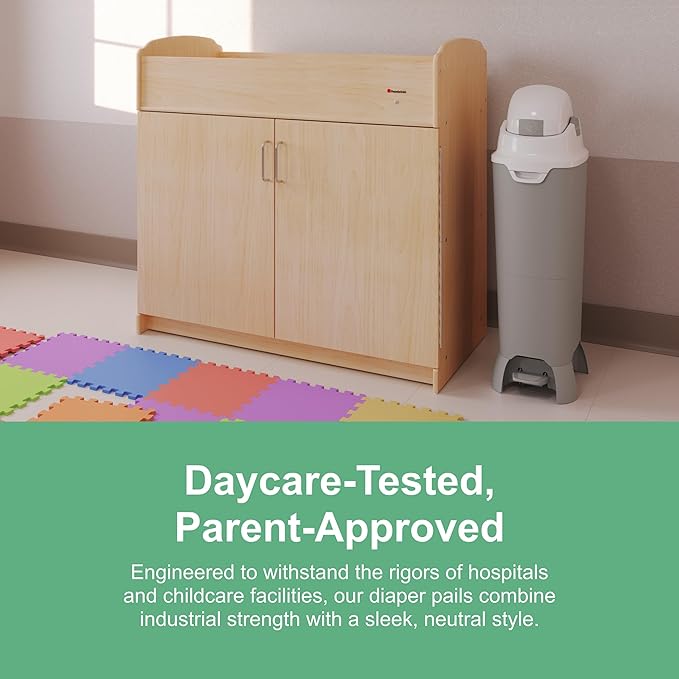 Foundations Hands Free Tall Diaper Pail with Airtight Lid - Durable & Odorless Diaper Disposal, Large Capacity, Holds up to 60 Newborn Diapers, Refill with Any Bags, Gray (9622057)