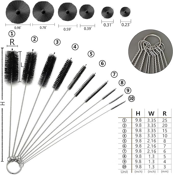 Long Straw Brush, Straw Brush Set 10 Pack, Straw Brush for Tumbler, Sippy Cup, Water Bottle and Hummingbird Feeders.(Black)