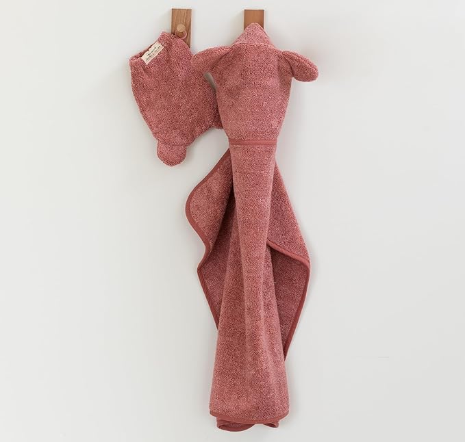 Bella Tunno Baby Bath Towel and Wash Mitt Set – Soft Absorbent Hooded Towels and Mitt-Style Baby Washcloths, Oeko-TEX Certified (Watermelon)