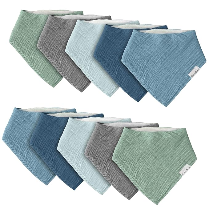 Muslin Baby Bibs for Boys Girls,10 Pack Super Absorbent Baby Bandana Drool Bibs Set for Teething and Drooling,100% Cotton Soft for Infant,Newborn