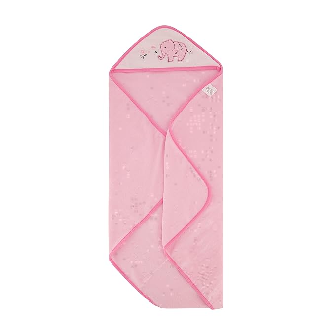 Cudlie Buttons & Stitches Baby Girl 3 Pack Rolled/Carded Hooded Towels in Blooming Elephant Print, GS71729