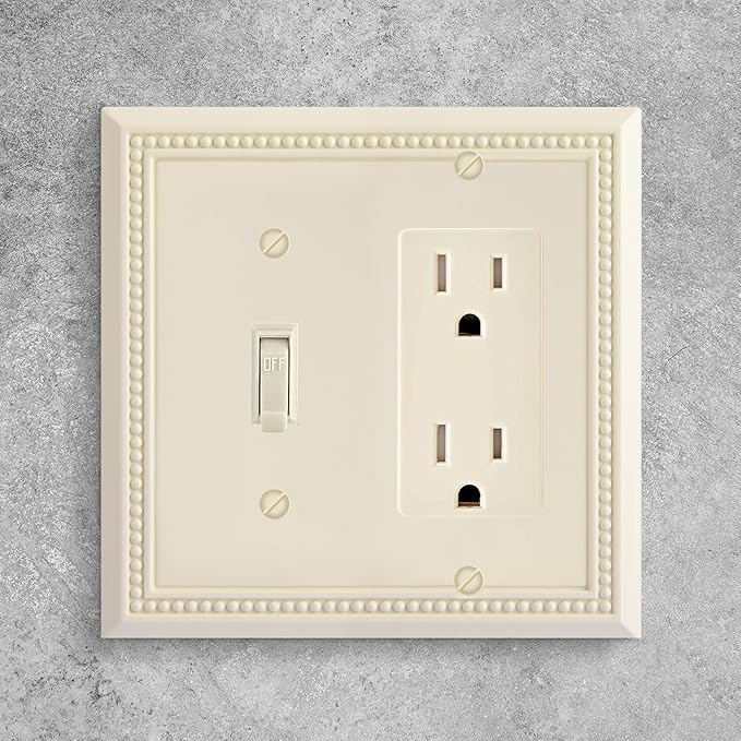 Henne Bery Sunken Pearls Heavy Duty Decorative Wall Plate Switch Plate Outlet Cover, Durable Solid Zinc Alloy (Toggle/Decorator, Light Almond)
