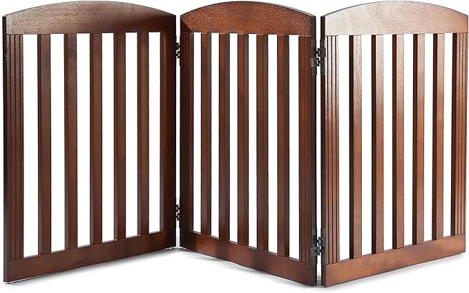 SPIRICH Wooden Freestanding Foldable Dog Gate, Pet Gate Indoor, Dog Gates for Doorways, Stairs, The House, Extra Wide Step Over Puppy Gate, 3 Panels, Brown