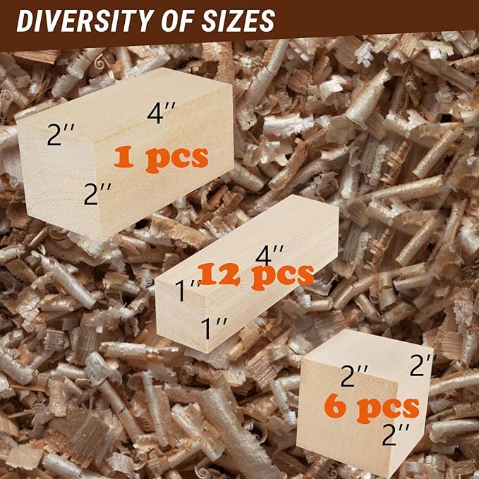 19PCS Basswood Carving Blocks, 3 Sizes Whittling Wood Blocks, Unfinished Craft Wood for Wood Carving, Kids and Adults