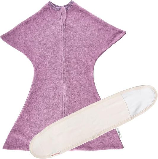 SleepingBaby Fleece Zipadee-Zip Transition Swaddle and Snuggle Strap Bundle - Roomy Baby Swaddle Blanket with Zipper Convenience and Wearable Blanket Accessory, Lavender, Small (4-8 Month)
