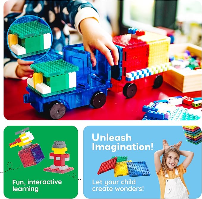 PicassoTiles Magnetic Building Blocks Brick Tiles STEM Creative Magnet Tiles Add Ons Set Construction Toy Socket Spikes Accessory Toys Educational Imaginative Learning Kit Stacking Set Toddlers Colors