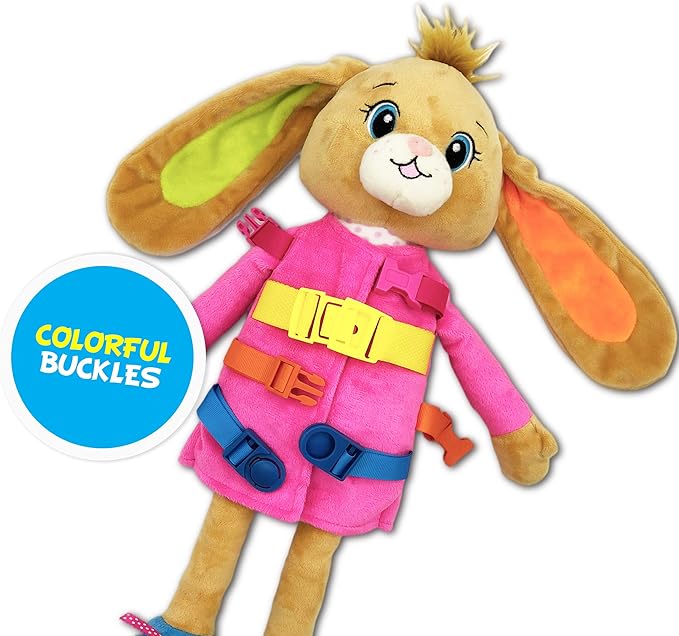 June Garden 16" Dressy Friends Bunnie - Educational Stuffed Plush Doll for Kids and Toddlers 2 Years and Up - Montessori Soft Toy Doll