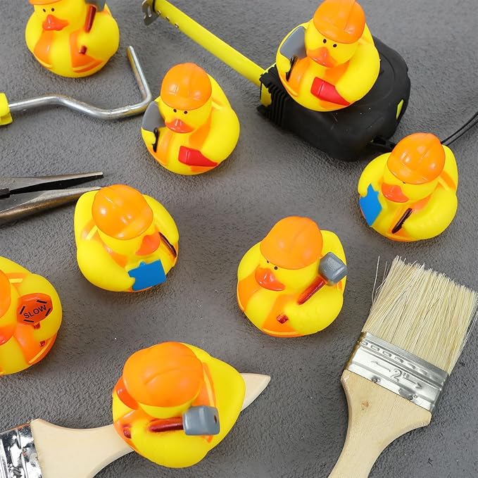 Jexine 24 Pieces Rubber Ducks 4 Styles Assorted Rubber Fun and Adorable Gifts Birthday Party Supplies Bathtub Floating Ducking Reward Gift Bag Filler(Construction Style)