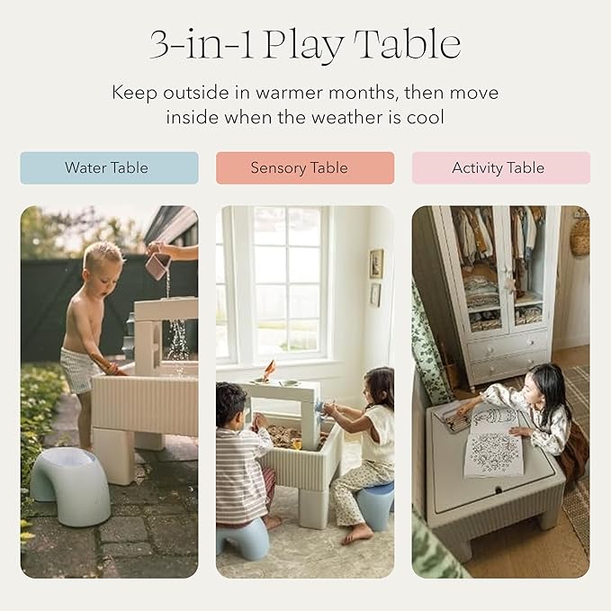 PLAYSMOL Tide Water & Sensory Table, 3-in-1 Play Sand Table with Lid, Toddlers & Kids Indoor Outdoor Activity Water Station, Ages 3+