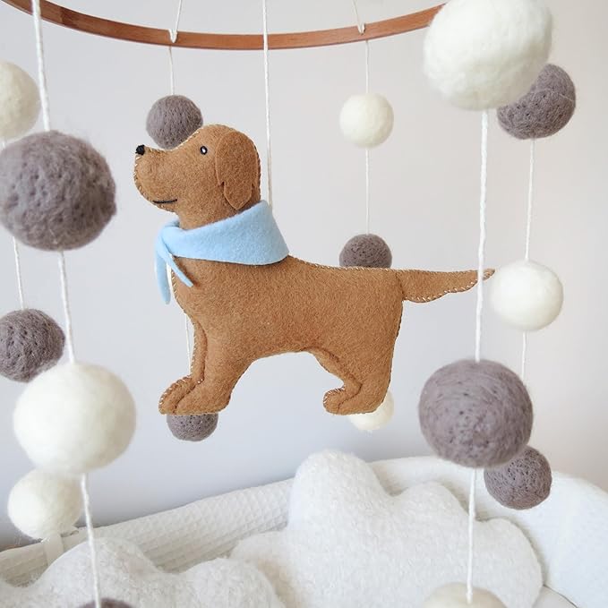 Baby Crib Mobile for Boys Girls Dog Mobile Baby Mobile for Crib Mobile for Bassinet with Felt Ball