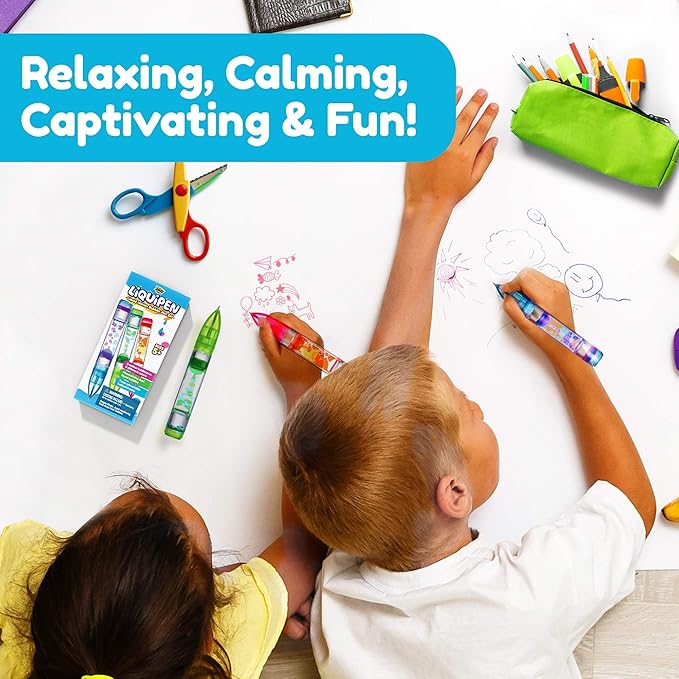 YoYa Toys Liquipen - Liquid Motion Bubbler Pen Toy (3 Pack) - 3 Colors - Colorful Timer Pens for Focus, Stress & Anxiety Relief - Fun Desk Fidget Toy for School & Office - Great Gift for Kids & Adults