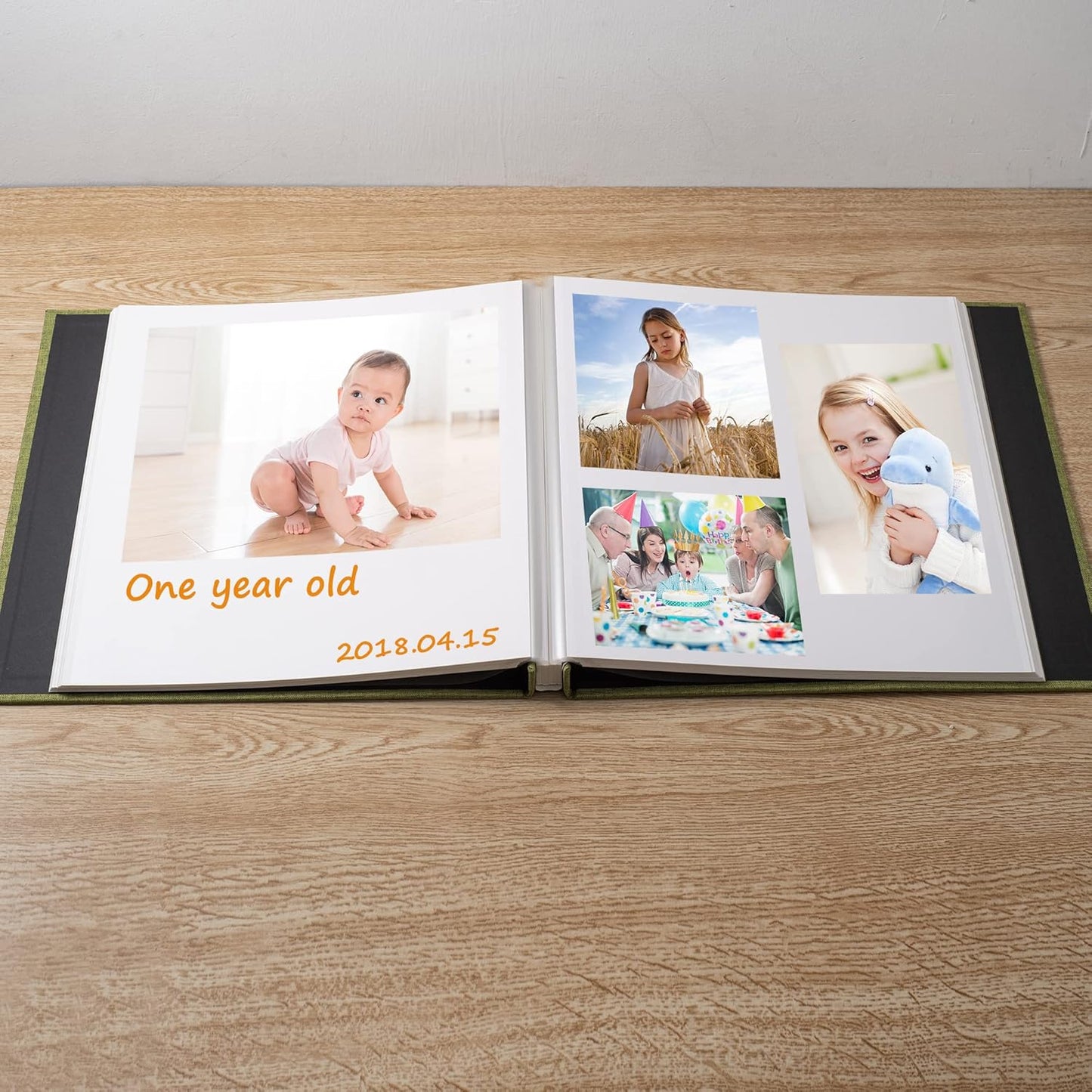 Large Photo Album Self Adhesive Scrapbook Album for 4×6 8×10 Pictures DIY Magnetic Linen Cover Album 60 Pages for Family Wedding Gifts with Metal Pen and Plastic Board