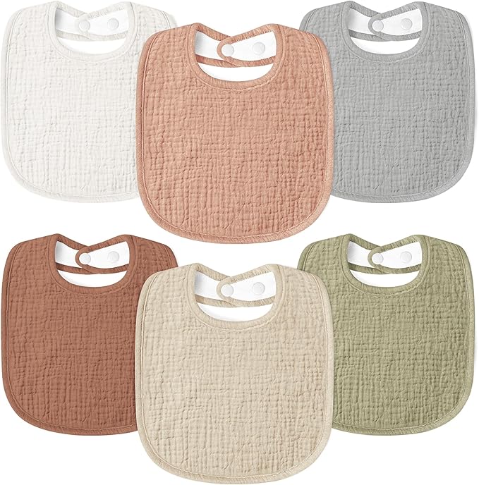 Susurration Muslin Baby Drool Bibs 6Pack Soft Square Adjustable Baby Bandana Bibs for Unisex Girls & Boys