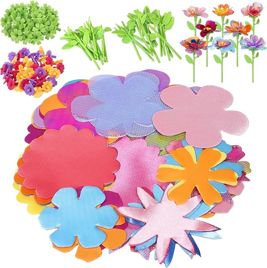 Crelloci DIY Flower Accessories Refill Pack for Kids – Fabric Petals and Flower Parts to Mix & Match – Craft Supply Kit for Making Colorful Bouquet Gifts – STEM Art Toy for Girls Ages 3+