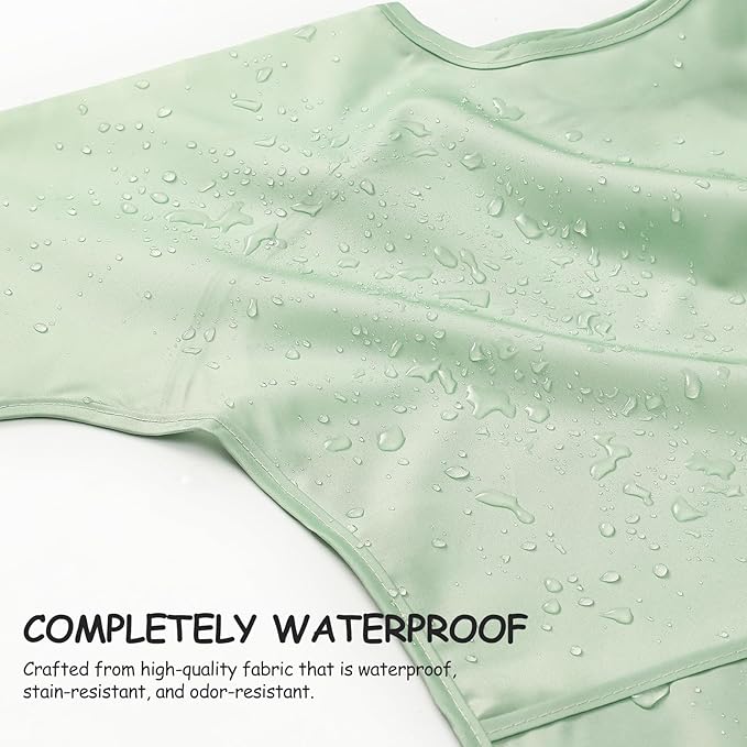 4 Pack Long Sleeve Bib, Waterproof Sleeved Smock for Baby Boy or Girl, Reusable Bib with Pocket, Ages 6-24 Months